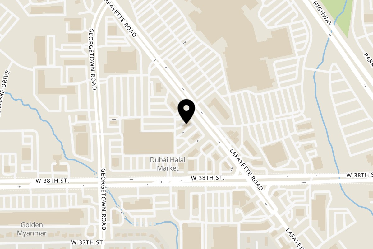Map showing the location of Island Jerk Wings on 3846 Lafayette Rd in Indianapolis